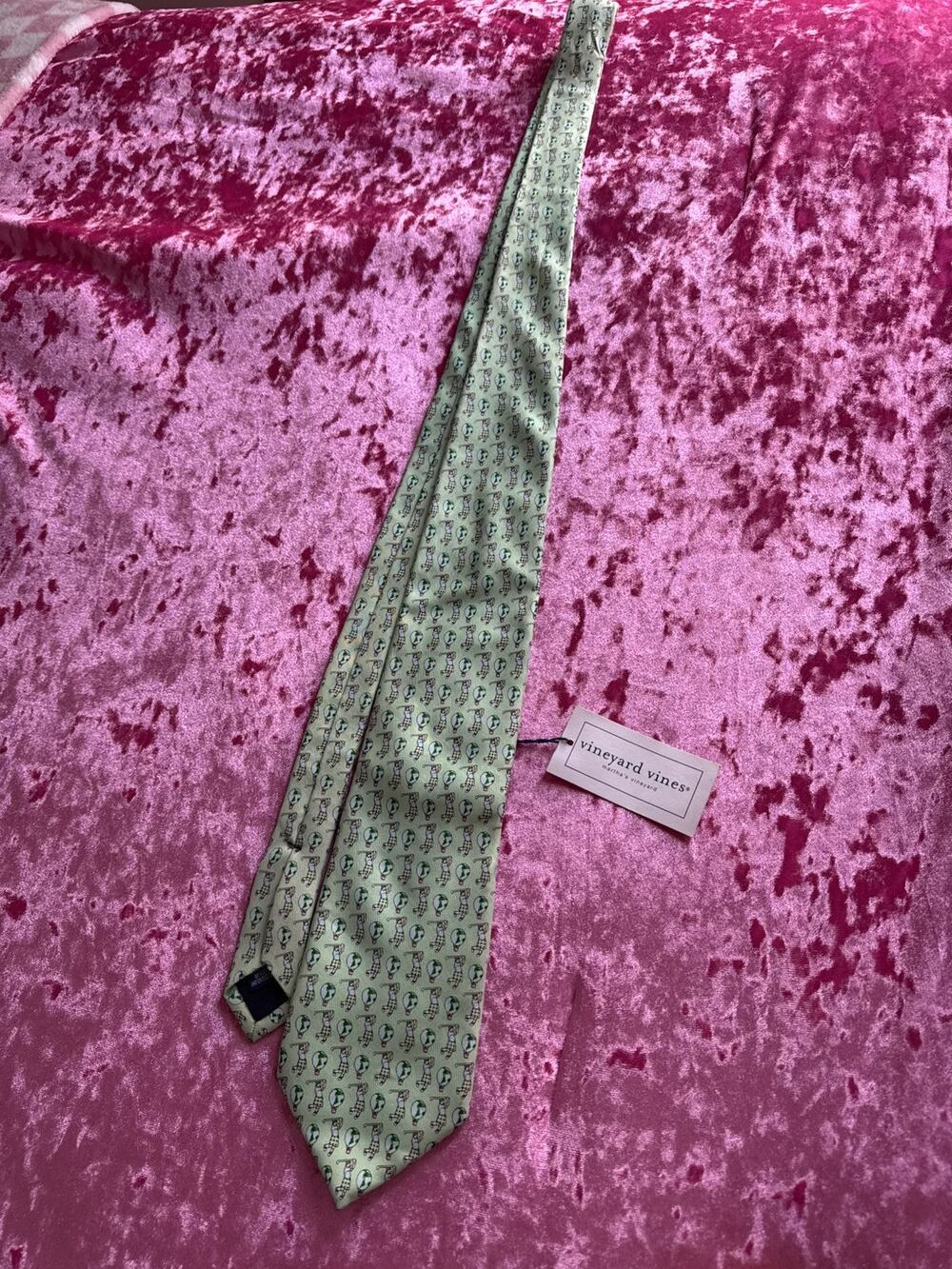 NWT Vineyard Vines Men's Tie Necktie Golf Print Globe World Green 100% Silk